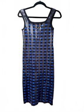 RARE Louis Vuitton Runway Collection Blue & Black Sequin Knit Dress Size Small